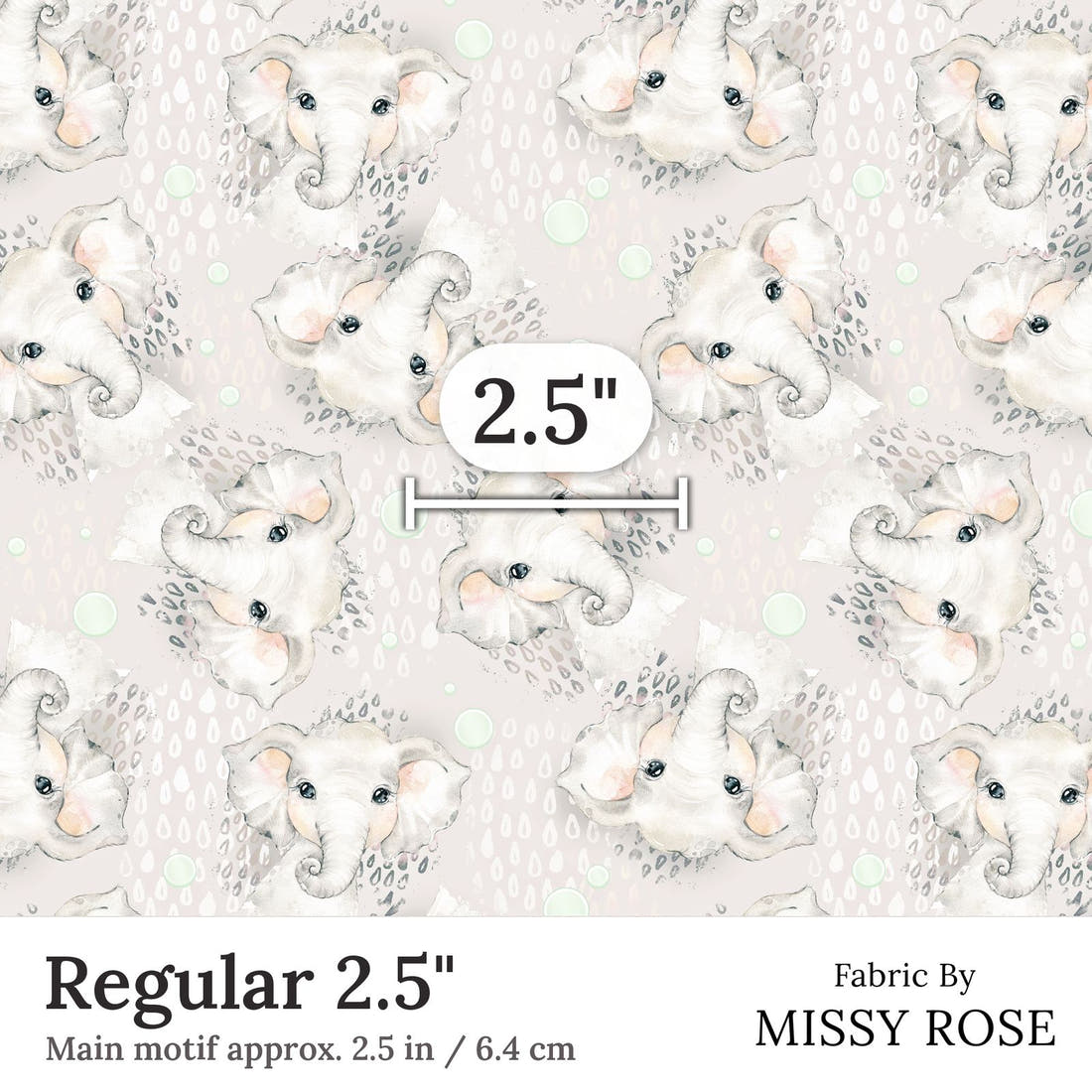 Design 331 Grey Elephant Fabric Regular 2.5 inch print scale guide | Fabric by Missy Rose