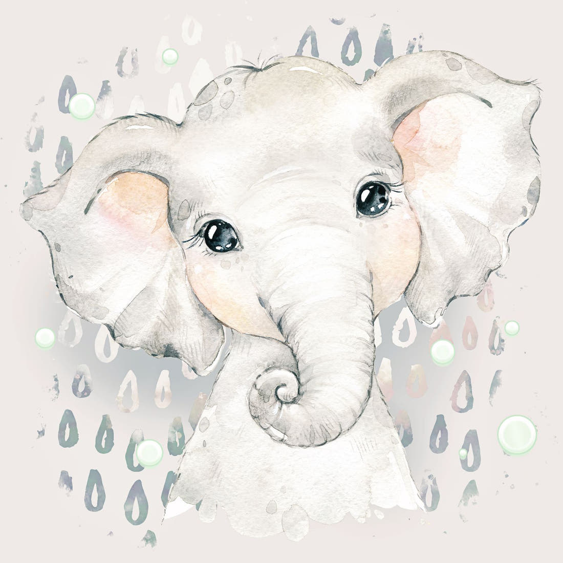 Design 331 Grey Elephant Panel – full artwork close-up of the printed picture | Fabric by Missy Rose