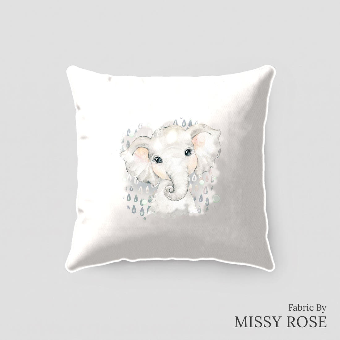 Design 331 Grey Elephant Panel sewn into a cushion – see how the panel looks made up | Fabric by Missy Rose