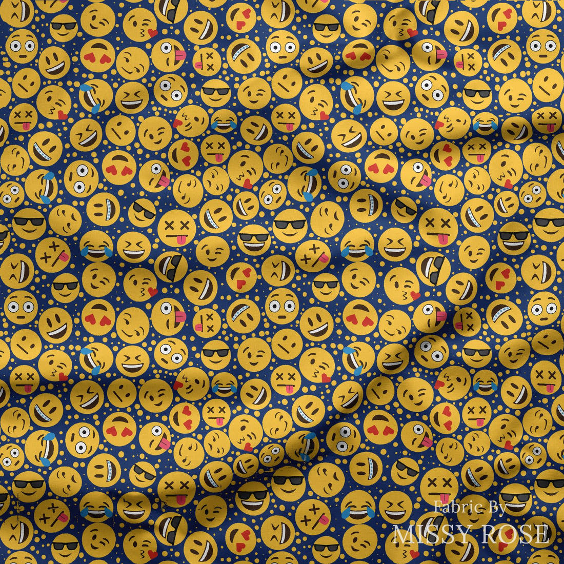 Design 332 Emoji Fabric draped fabric mockup – custom printed fabric by the metre | Fabric by Missy Rose