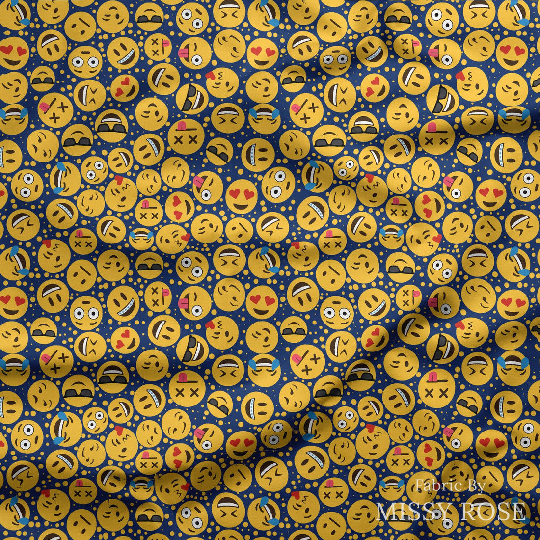 Design 332 Emoji Fabric draped fabric mockup – custom printed fabric by the metre | Fabric by Missy Rose