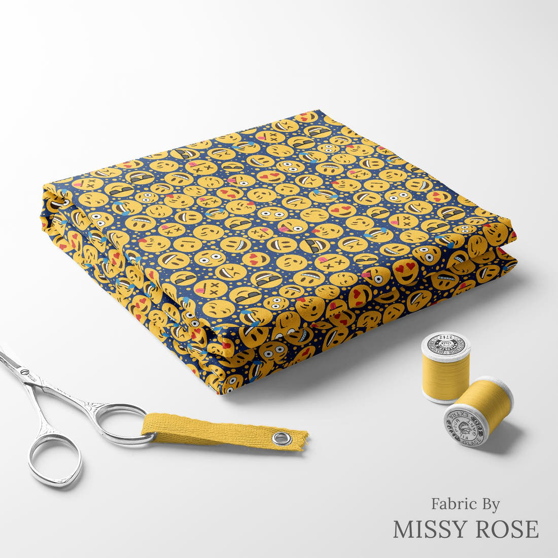 Design 332 Emoji Fabric folded fabric stack with matching thread – pre-order fabric Australia | Fabric by Missy Rose