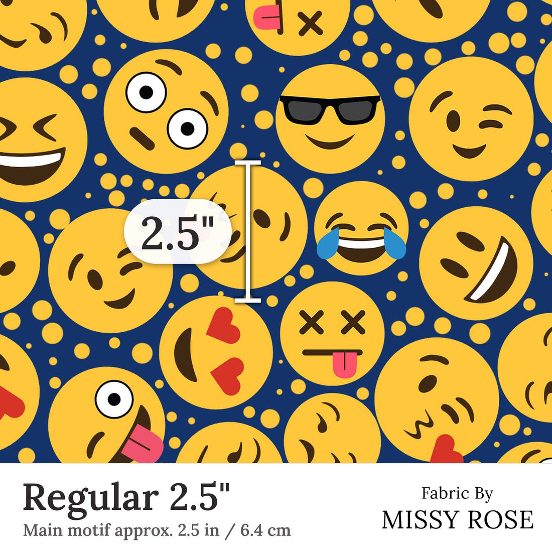Design 332 Emoji Fabric Regular 2.5 inch print scale guide | Fabric by Missy Rose