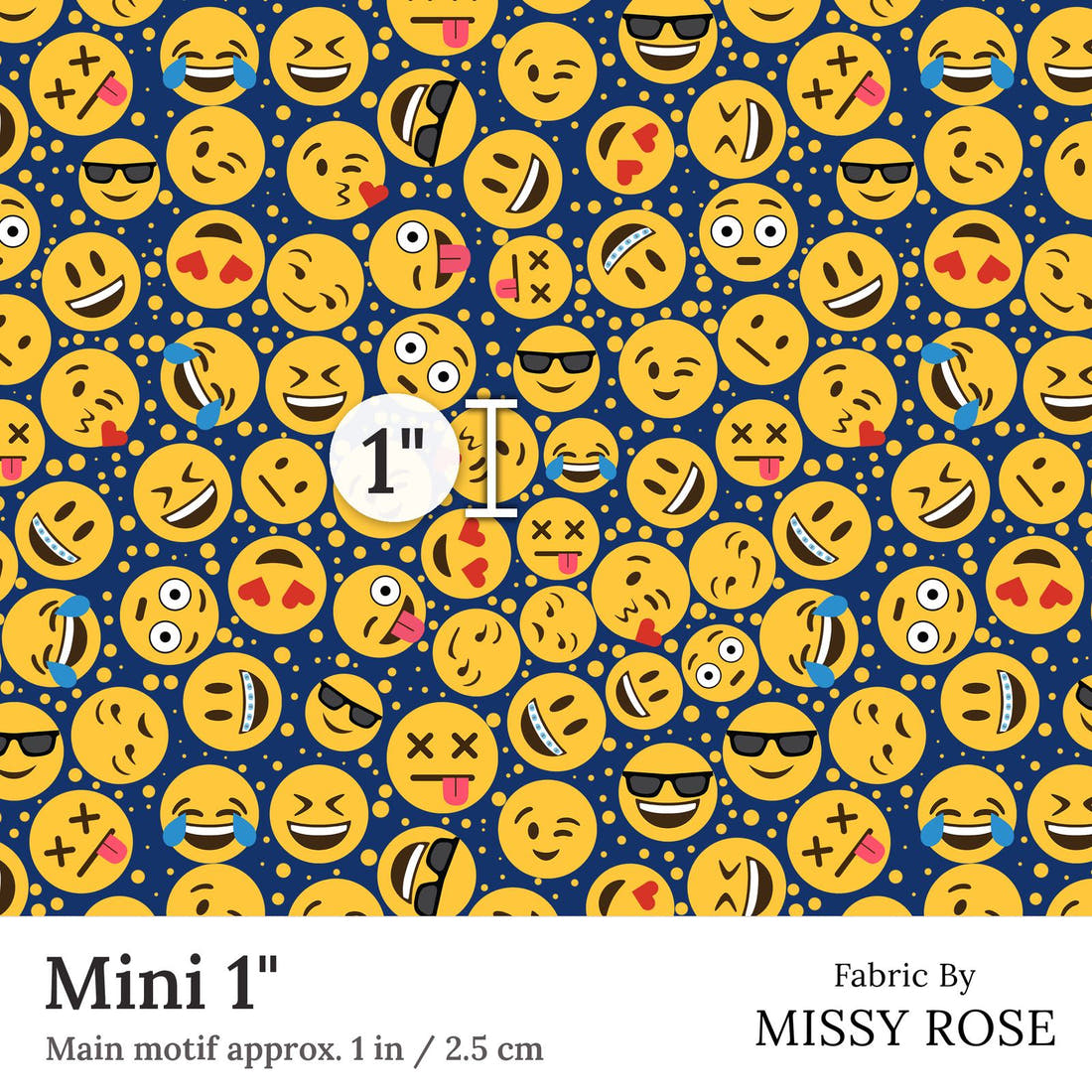 Design 332 Emoji Fabric Mini 1 inch print scale guide | Fabric by Missy Rose
