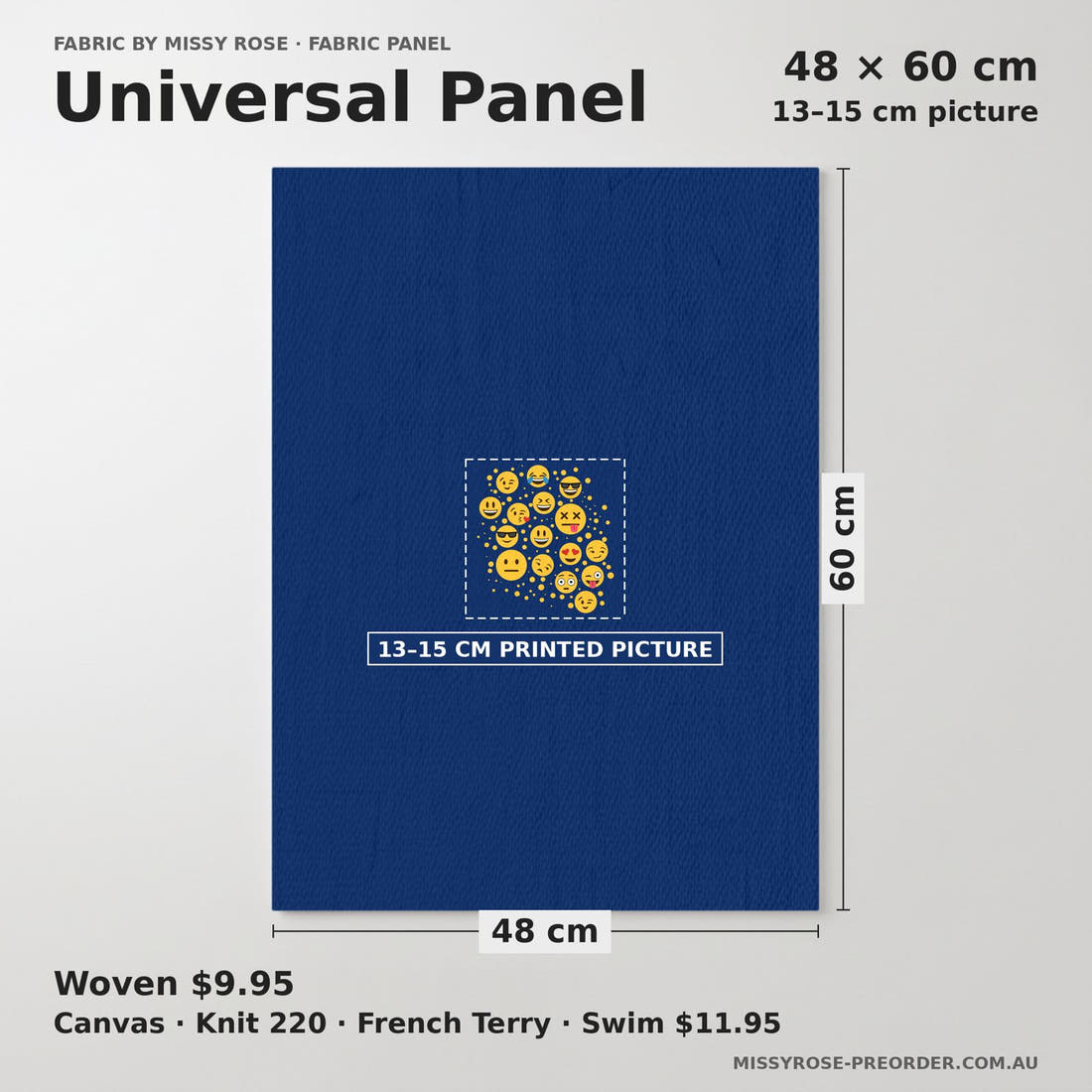 Design 332 Emoji Panel universal panel sizing – 13–15 cm printed picture on 48 × 60 cm fabric | Fabric by Missy Rose
