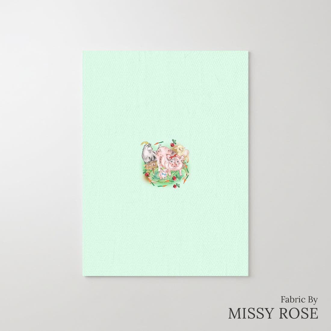 Design 333 Green Farm Animals Panel – printed fabric panel with centred picture, custom printed to order | Fabric by Missy Rose