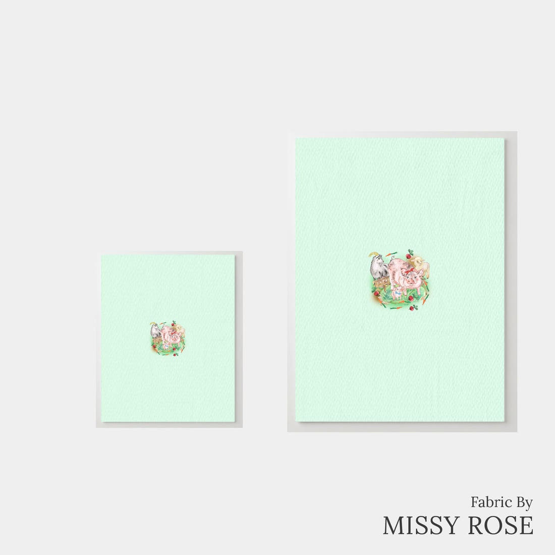 Design 333 Green Farm Animals Panel – universal and adult panel sizes side by side | Fabric by Missy Rose