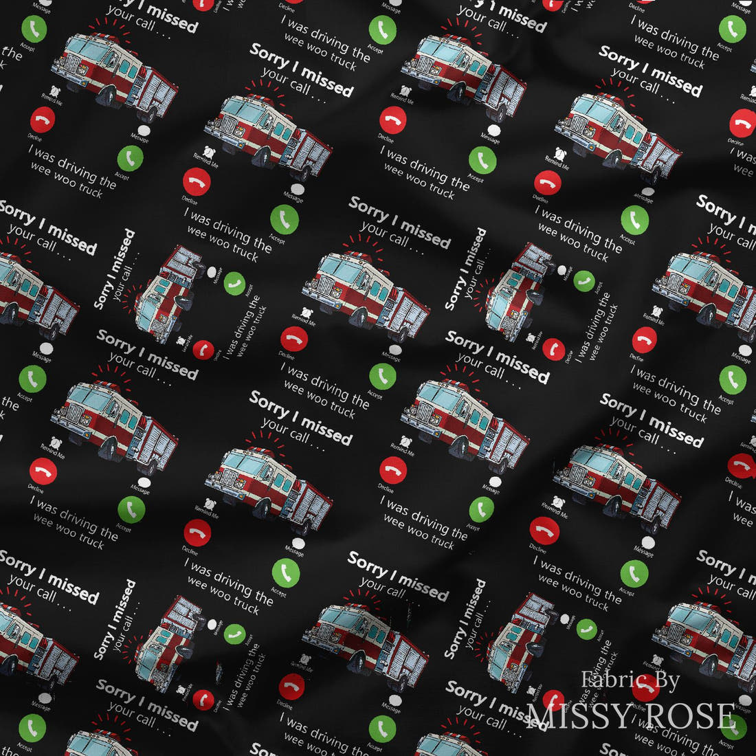 Design 334 Fireman Fabric draped fabric mockup – custom printed fabric by the metre | Fabric by Missy Rose
