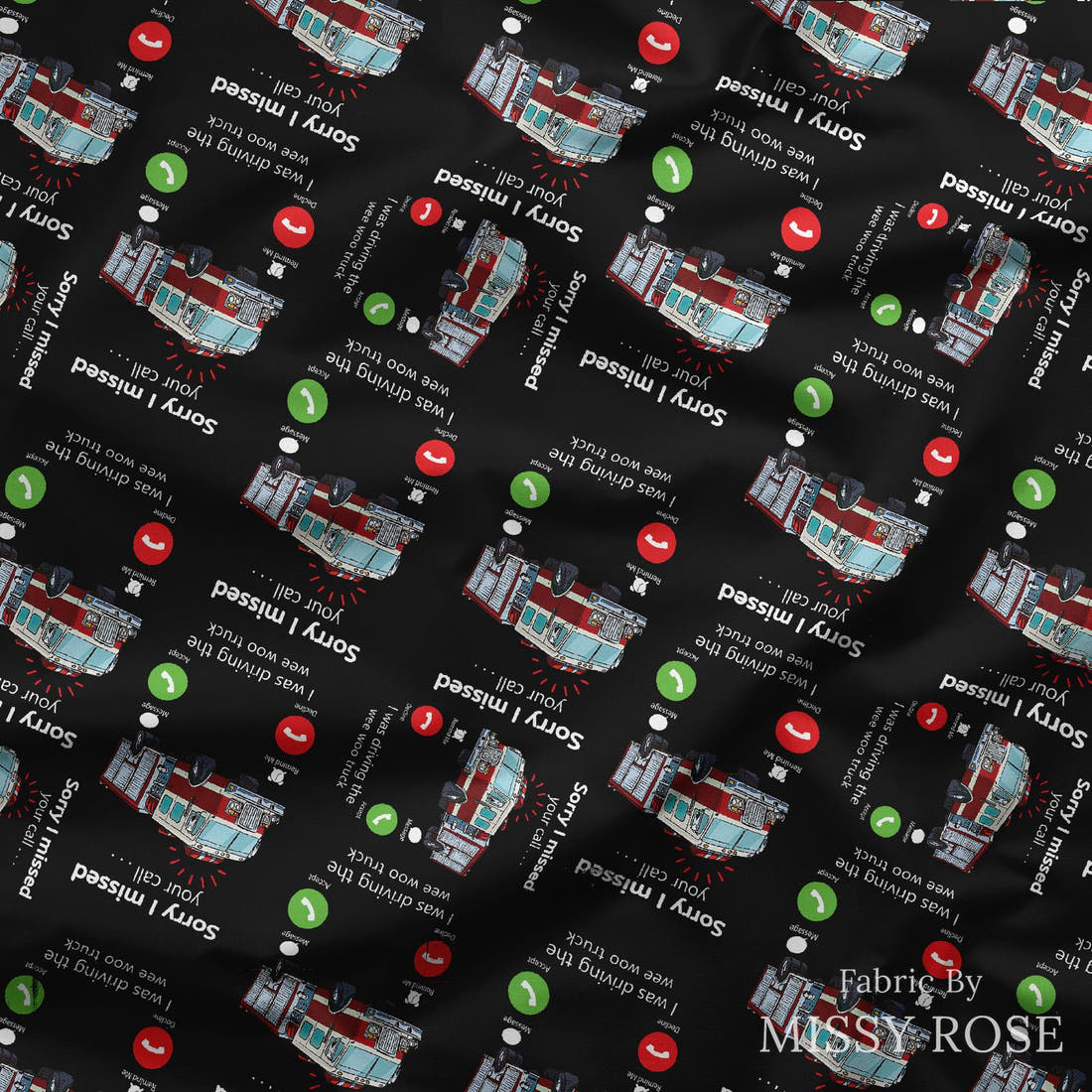 Design 334 Fireman Fabric draped fabric mockup – custom printed fabric by the metre | Fabric by Missy Rose