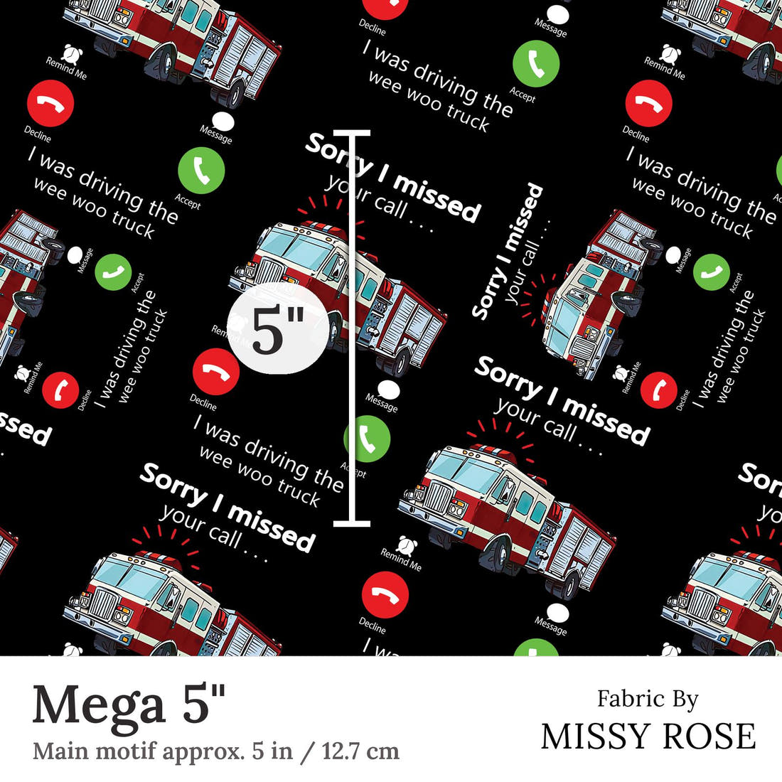 Design 334 Fireman Fabric Mega 5 inch print scale guide | Fabric by Missy Rose