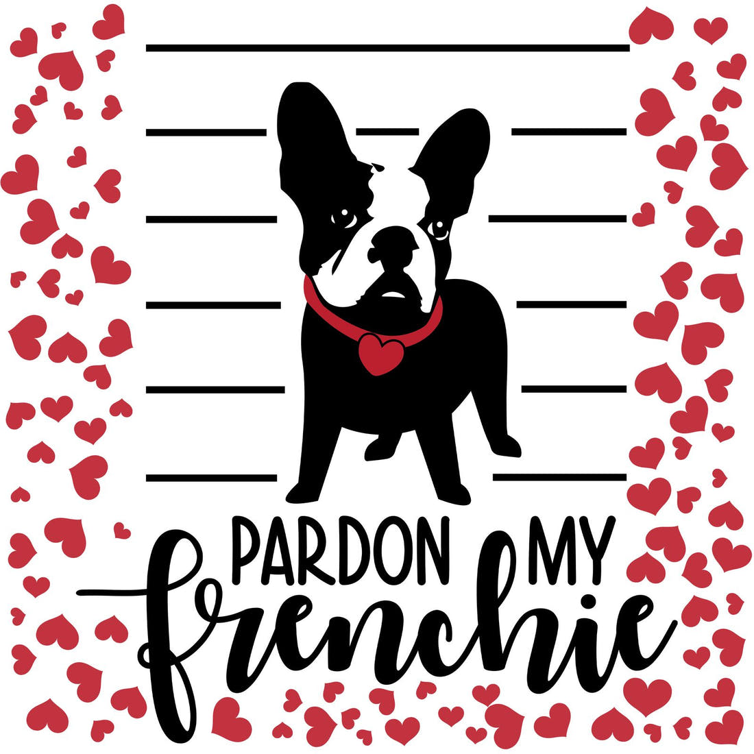 Design 335 Frenchie Heart Panel – full artwork close-up of the printed picture | Fabric by Missy Rose