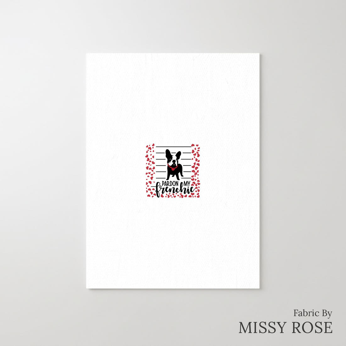 Design 335 Frenchie Heart Panel – printed fabric panel with centred picture, custom printed to order | Fabric by Missy Rose