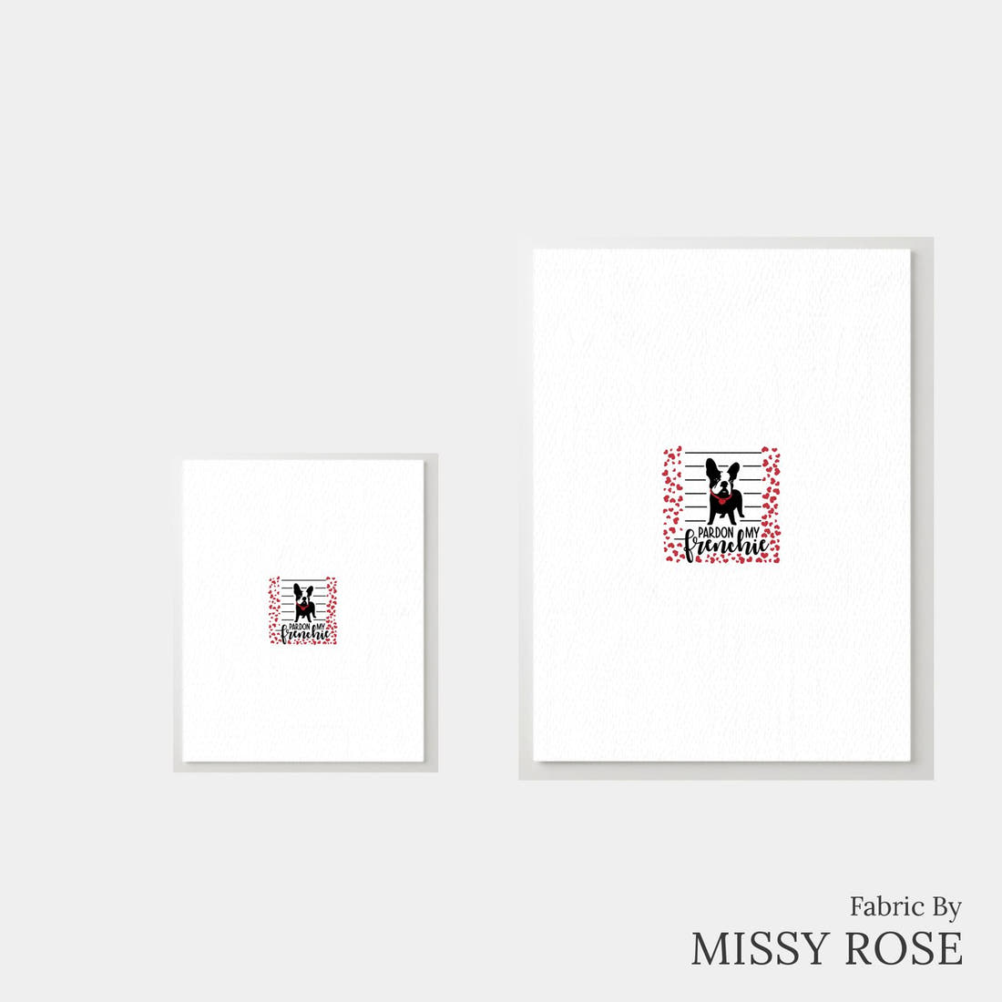 Design 335 Frenchie Heart Panel – universal and adult panel sizes side by side | Fabric by Missy Rose