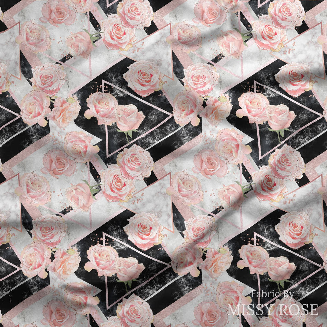 Design 336 Geometric Roses Fabric draped fabric mockup – custom printed fabric by the metre | Fabric by Missy Rose