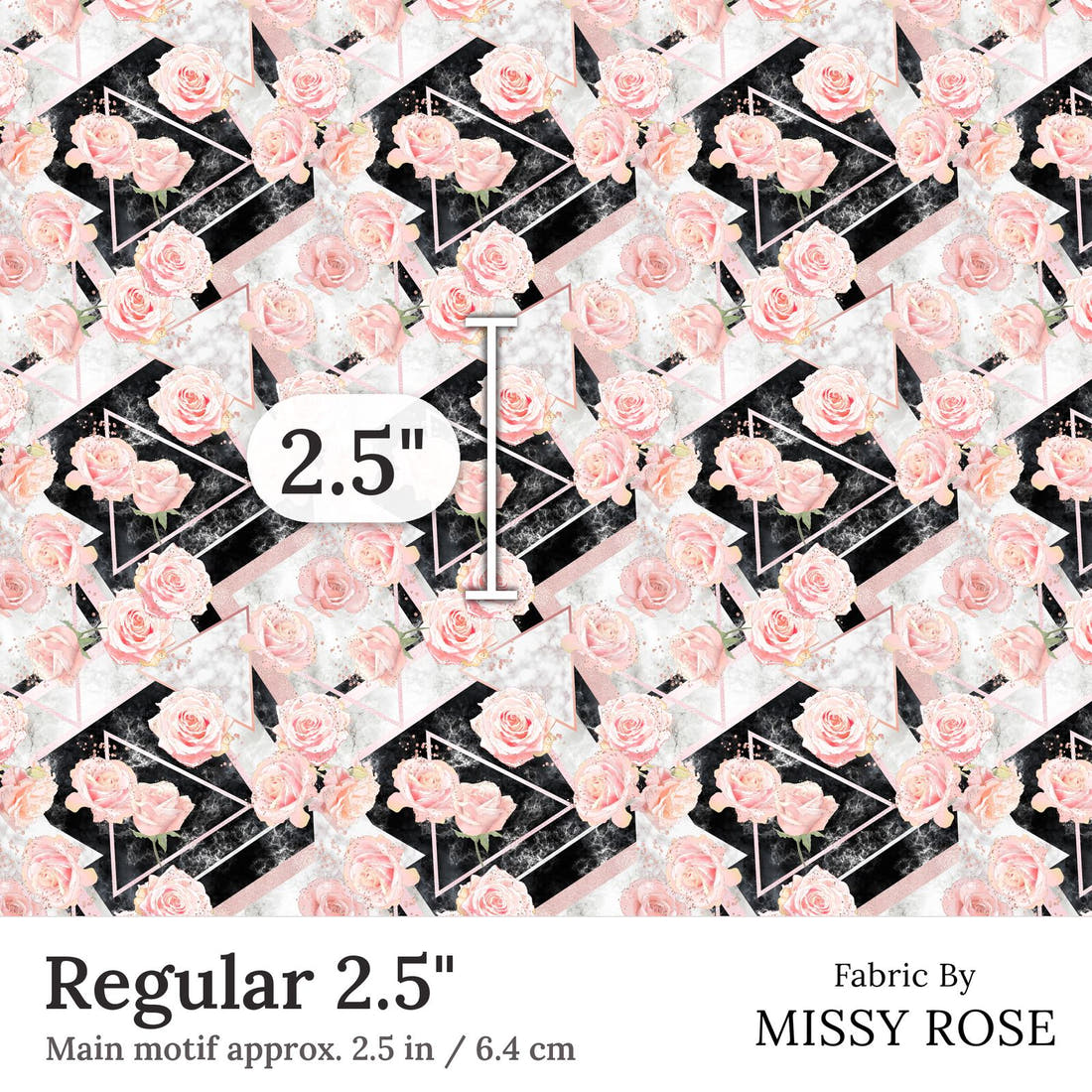 Design 336 Geometric Roses Fabric Regular 2.5 inch print scale guide | Fabric by Missy Rose