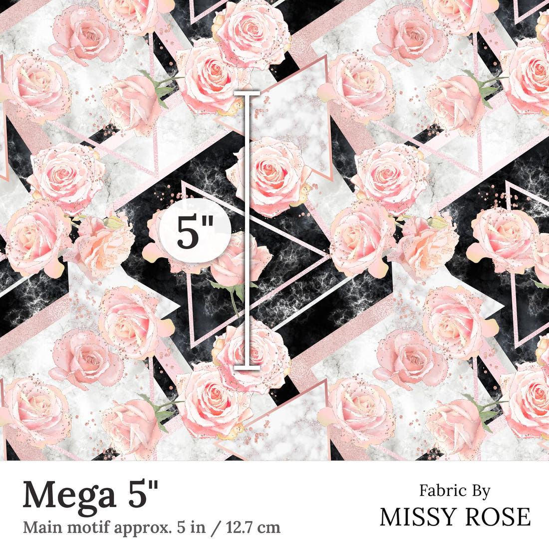 Design 336 Geometric Roses Fabric Mega 5 inch print scale guide | Fabric by Missy Rose