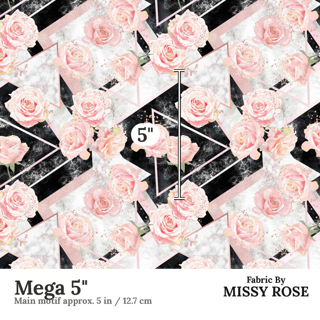 Design 336 Geometric Roses Fabric Mega 5" - print scale | Fabric by Missy Rose