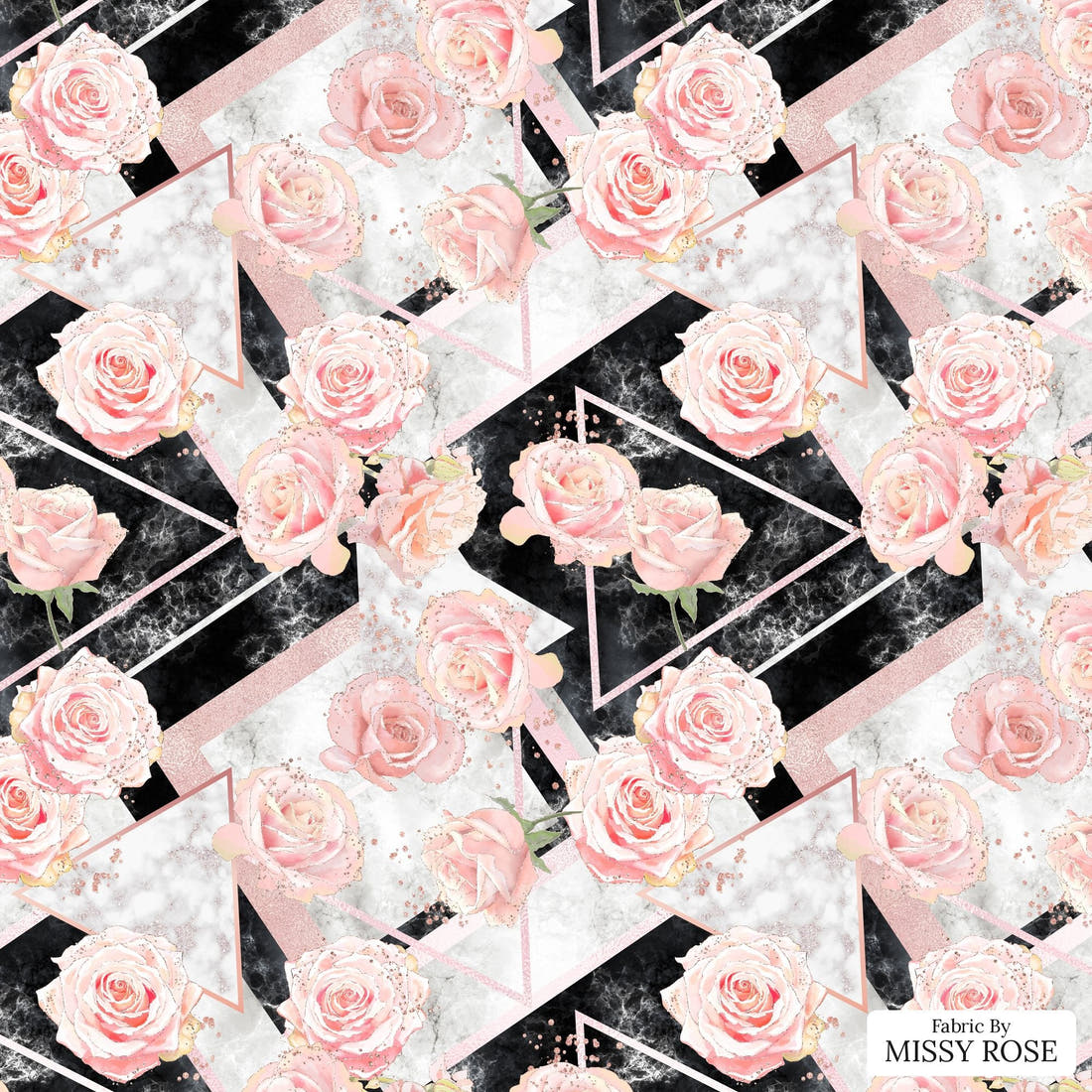 Design 336 Geometric Roses Fabric - flat view of the print, zoom in for detail | Fabric by Missy Rose