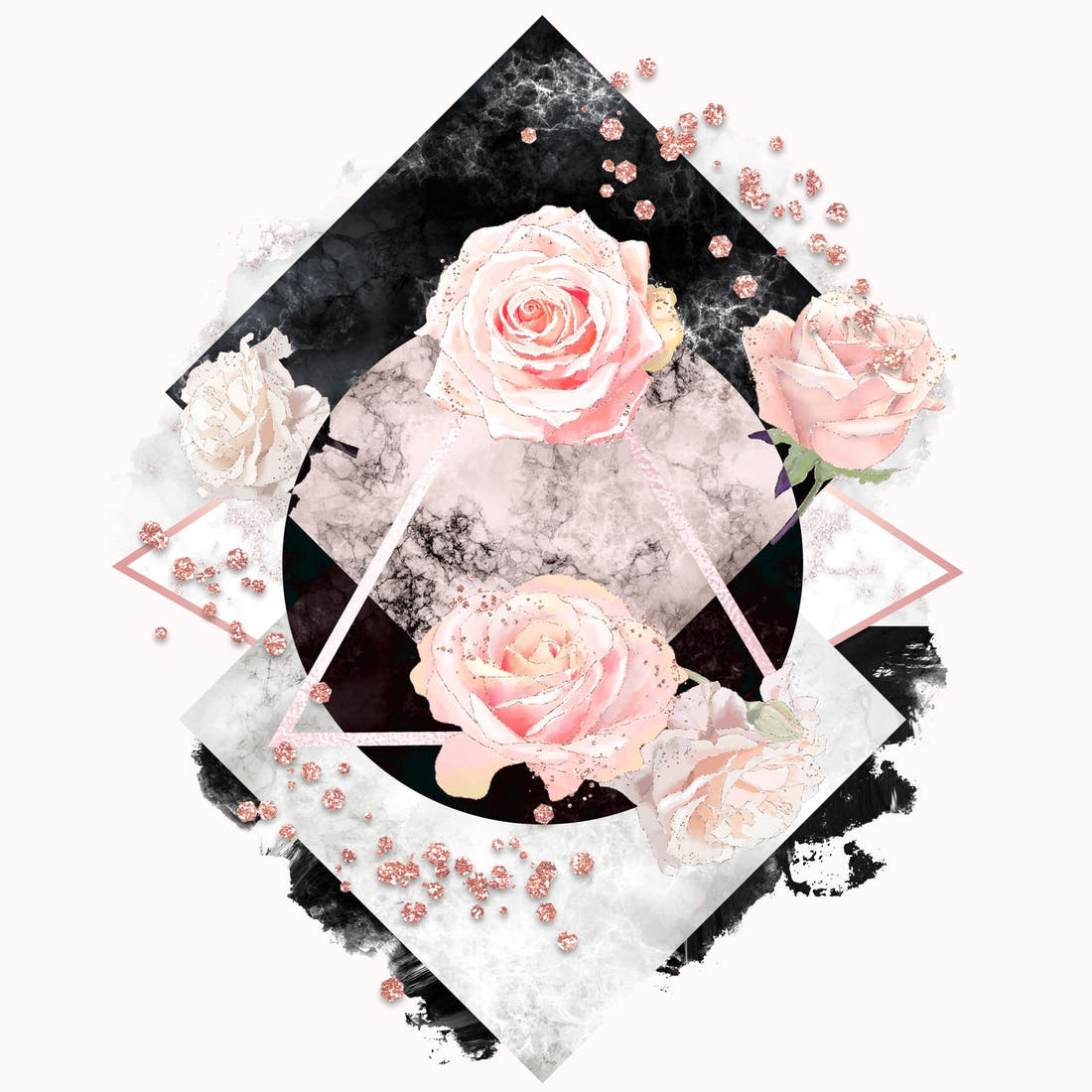 Design 336 Geometric Roses Panel – full artwork close-up of the printed picture | Fabric by Missy Rose