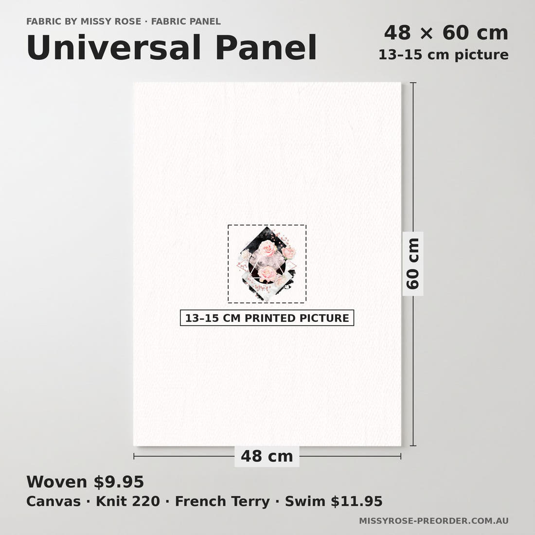 Design 336 Geometric Roses Panel universal panel sizing – 13–15 cm printed picture on 48 × 60 cm fabric | Fabric by Missy Rose