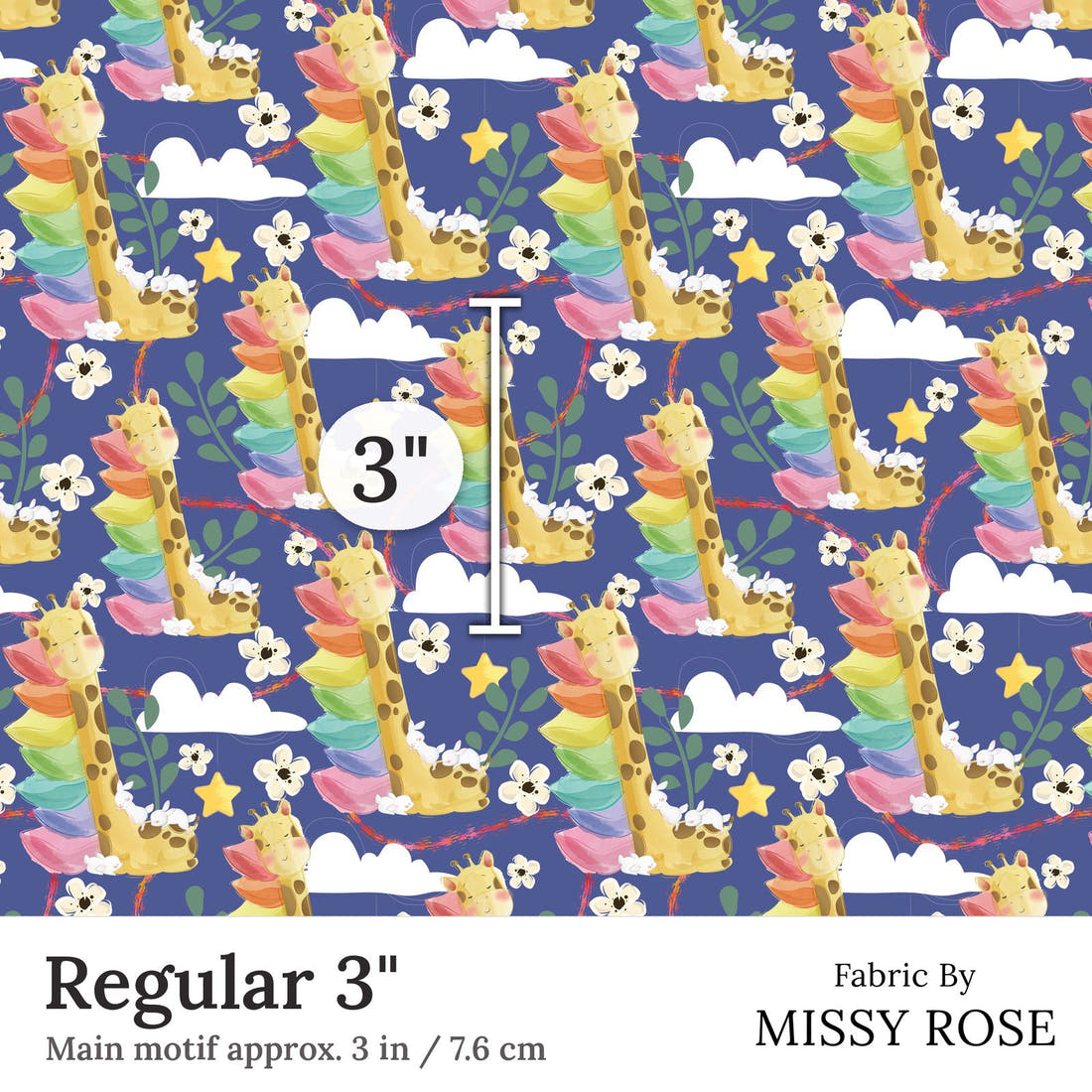 Design 337 Sleepy Giraffe Fabric Regular 3 inch print scale guide | Fabric by Missy Rose