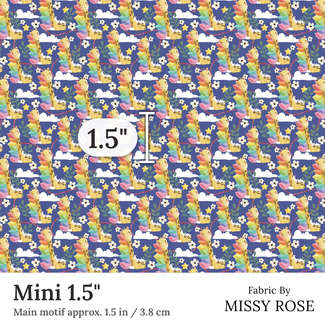 Design 337 Sleepy Giraffe Fabric Mini 1.5 inch print scale guide | Fabric by Missy Rose