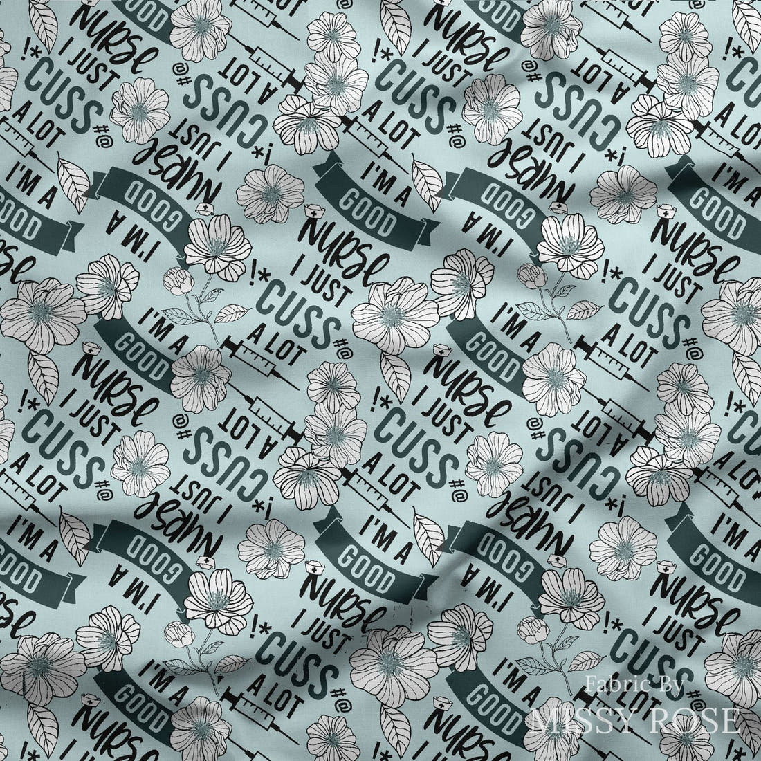 Design 338 Good Nurse Fabric draped fabric mockup – custom printed fabric by the metre | Fabric by Missy Rose