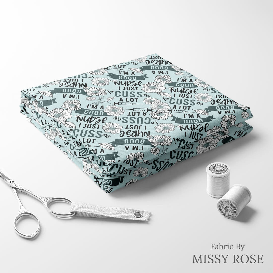 Design 338 Good Nurse Fabric folded fabric stack with matching thread – pre-order fabric Australia | Fabric by Missy Rose