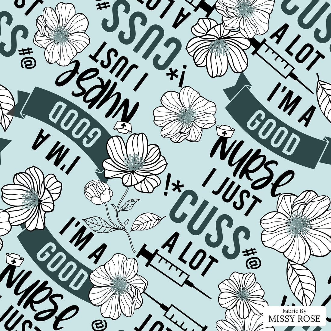 Design 338 Good Nurse Fabric - flat view of the print, zoom in for detail | Fabric by Missy Rose