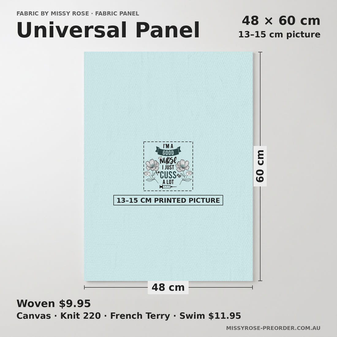 Design 338 Good Nurse Panel universal panel sizing – 13–15 cm printed picture on 48 × 60 cm fabric | Fabric by Missy Rose