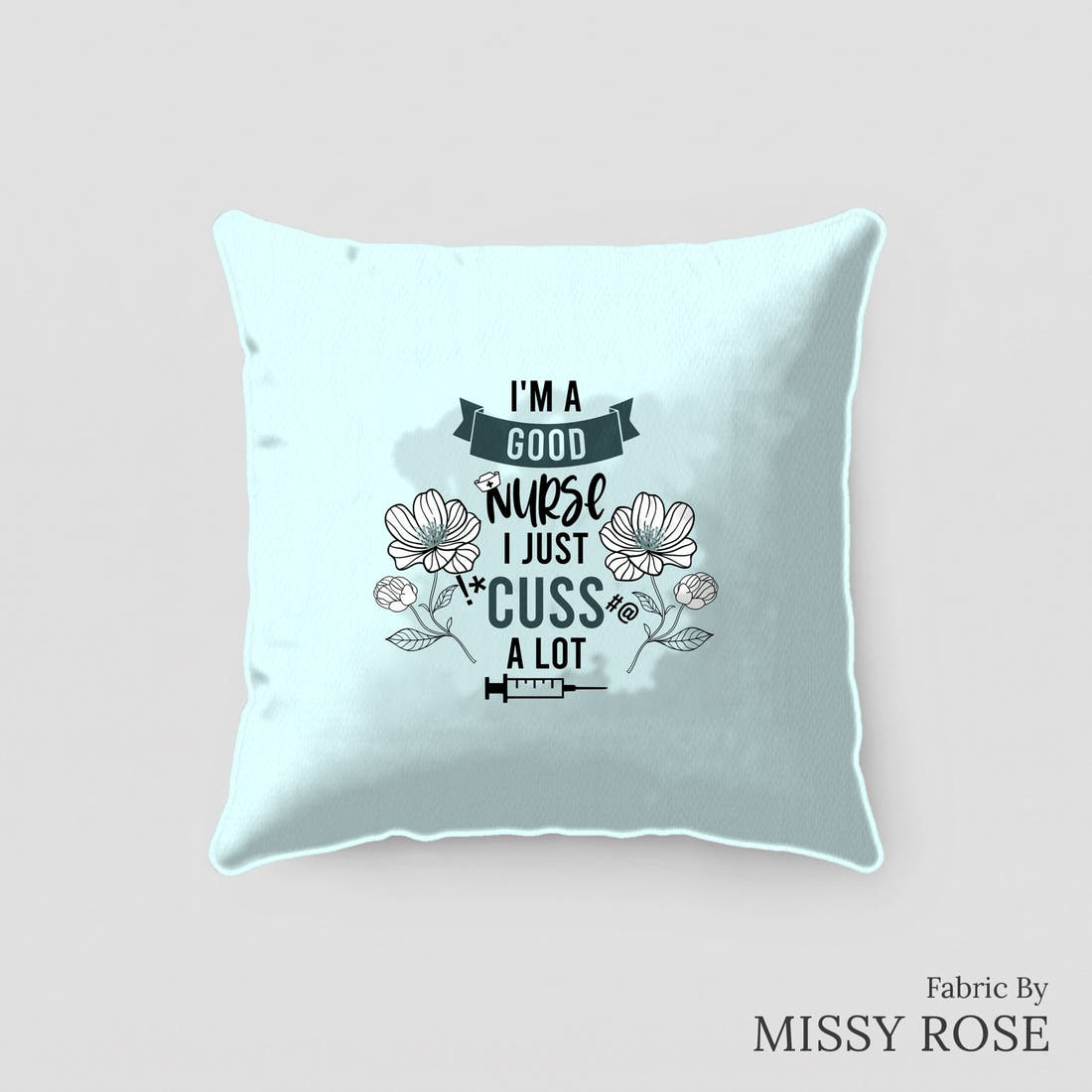 Design 338 Good Nurse Panel sewn into a cushion – see how the panel looks made up | Fabric by Missy Rose