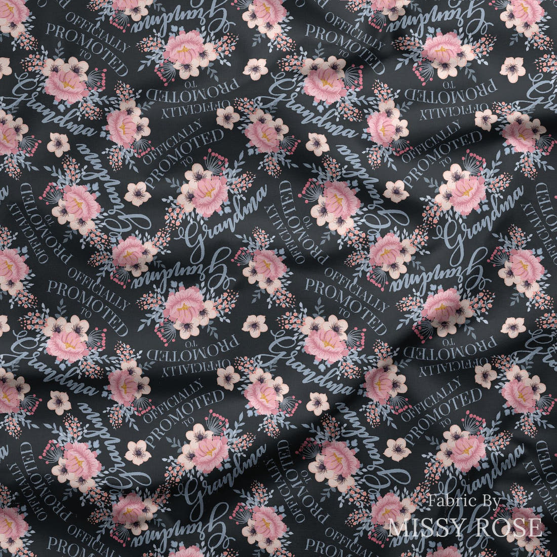 Design 339 Grandma Fabric draped fabric mockup – custom printed fabric by the metre | Fabric by Missy Rose