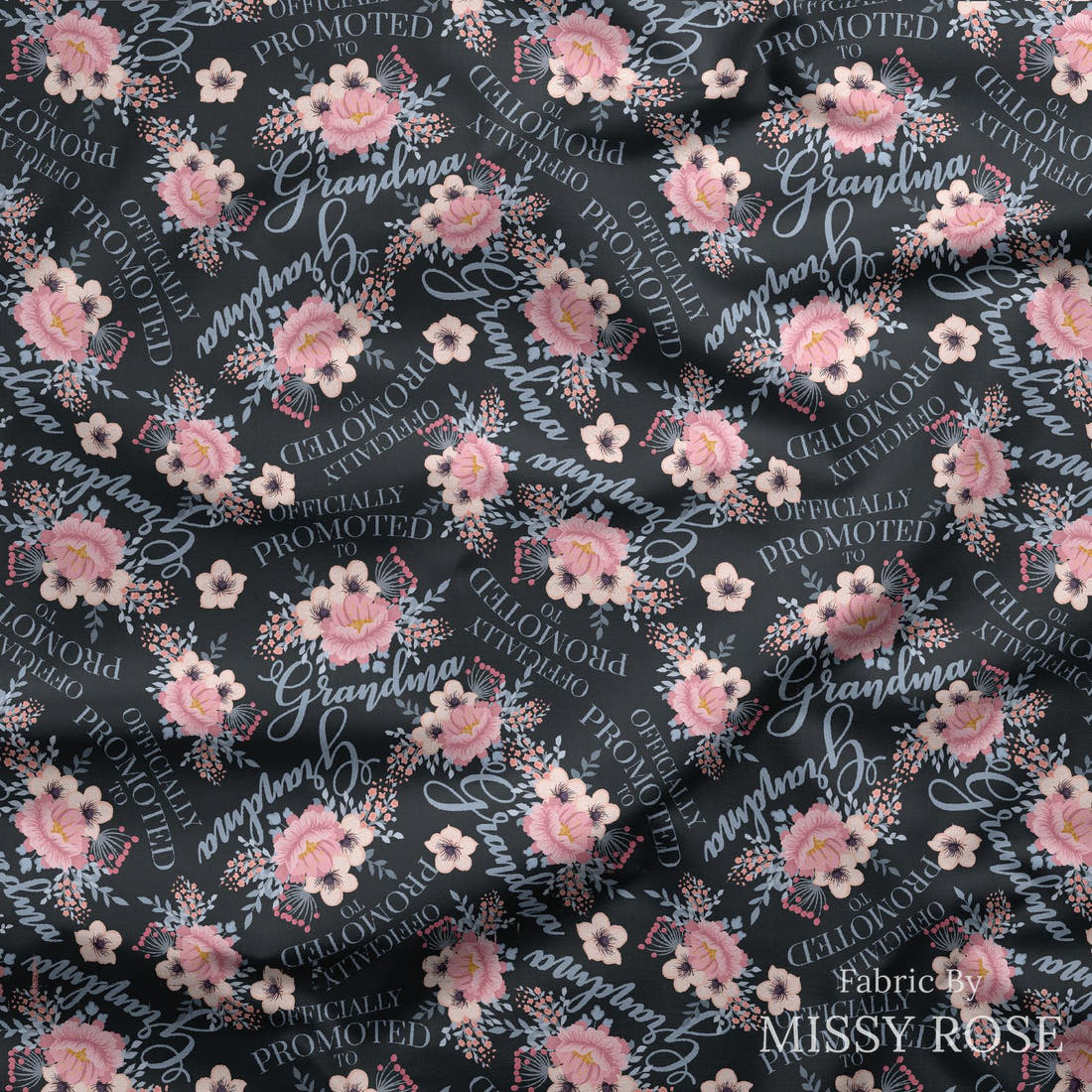 Design 339 Grandma Fabric draped fabric mockup – custom printed fabric by the metre | Fabric by Missy Rose