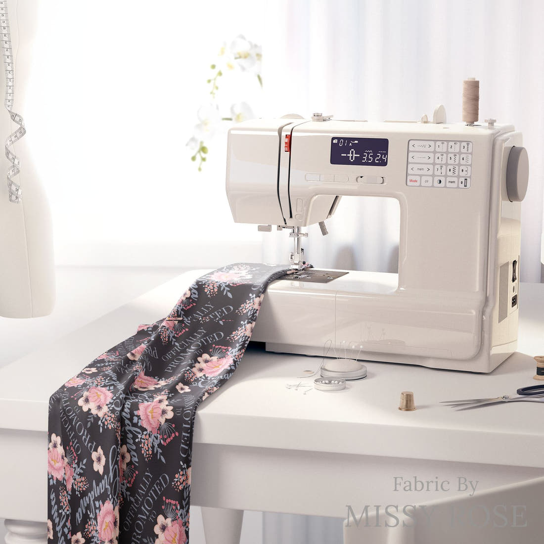 Design 339 Grandma Fabric on a sewing machine – premium fabric for sewing projects | Fabric by Missy Rose