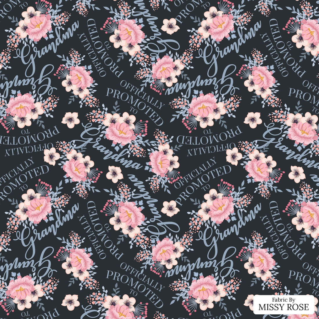 Design 339 Grandma Fabric - flat view of the print, zoom in for detail | Fabric by Missy Rose