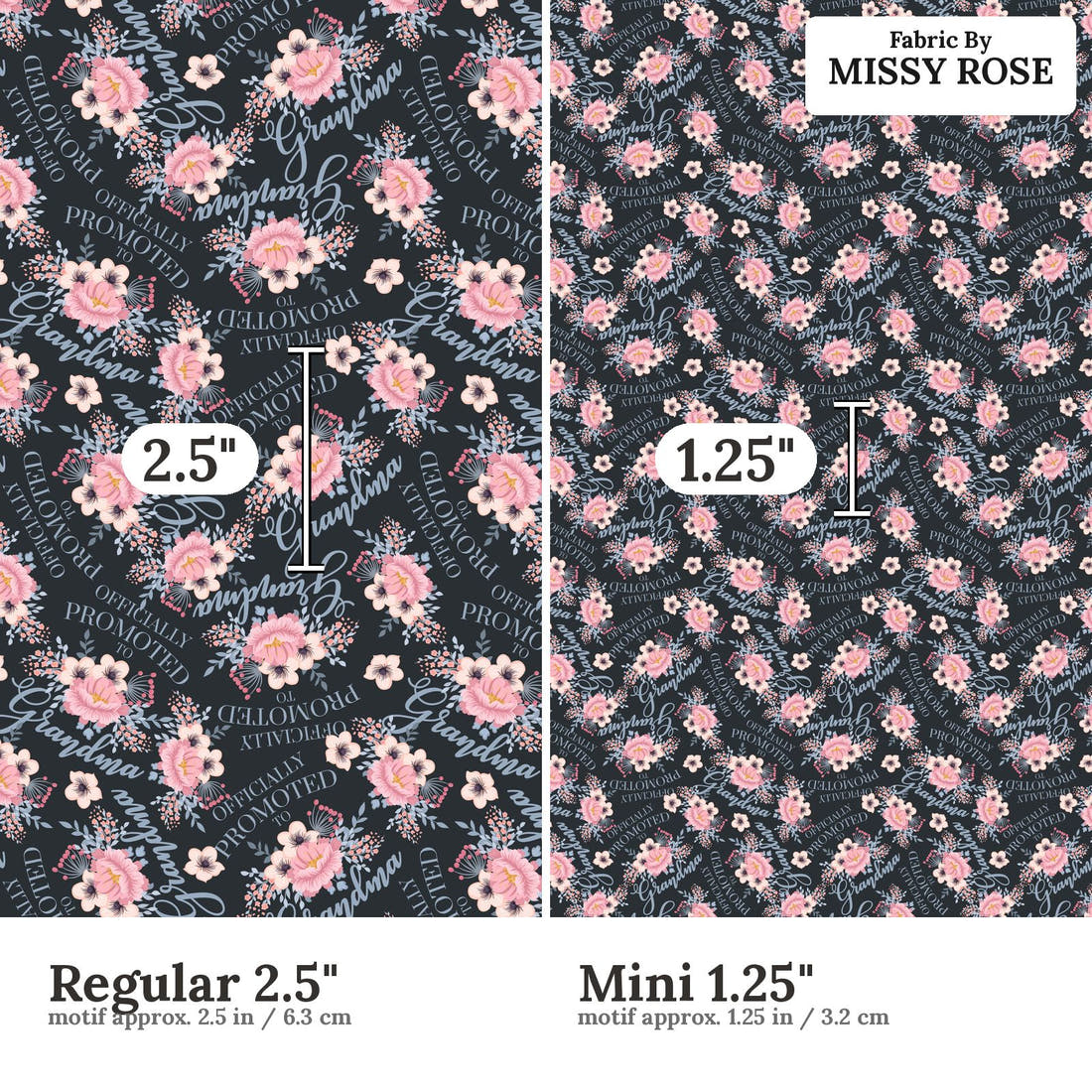 Design 339 Grandma Fabric size comparison - print scale | Fabric by Missy Rose
