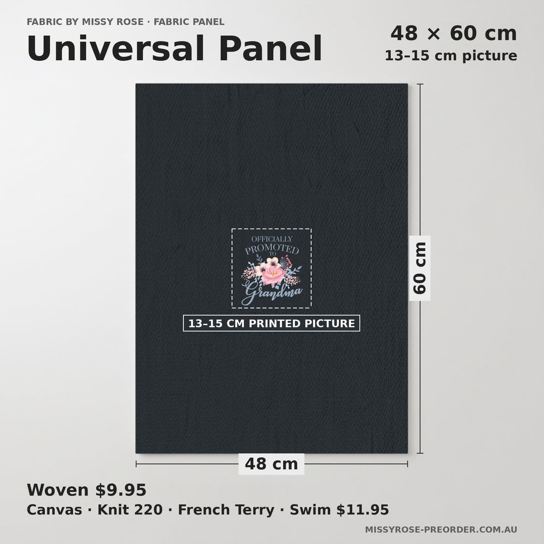 Design 339 Grandma Panel universal panel sizing – 13–15 cm printed picture on 48 × 60 cm fabric | Fabric by Missy Rose