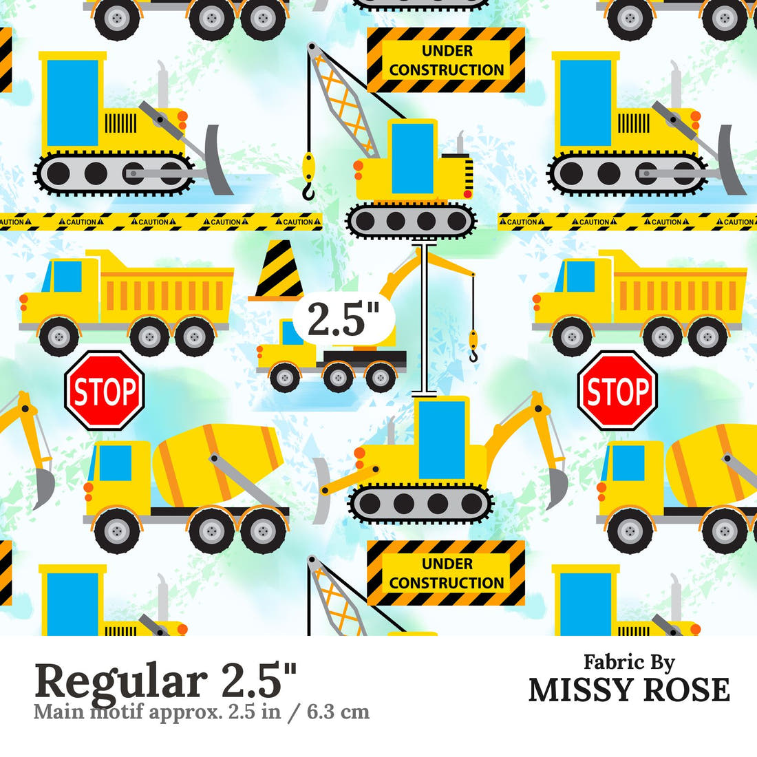 Design 34 Diggers Fabric Regular 2.5" - print scale | Fabric by Missy Rose