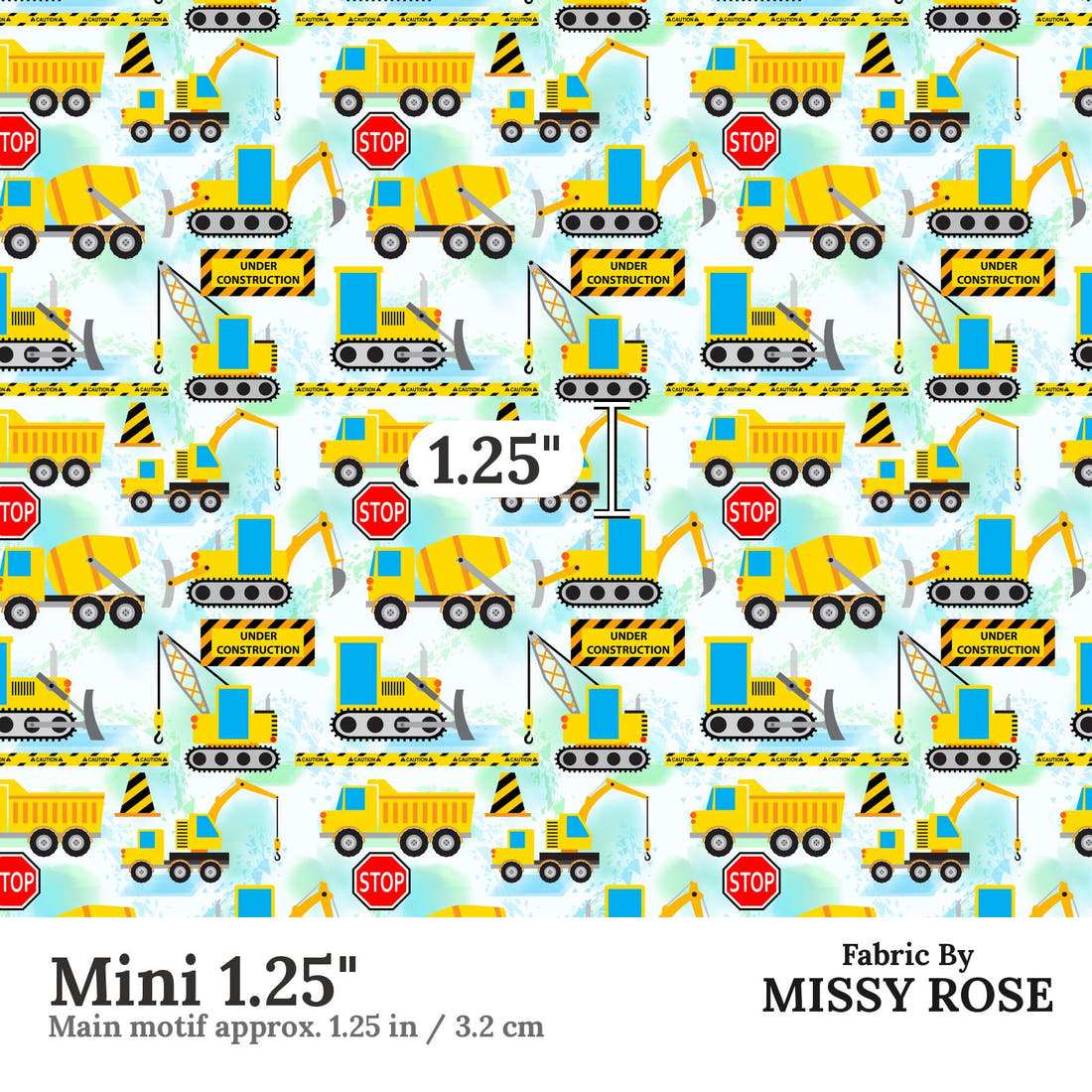 Design 34 Diggers Fabric Mini 1.25" - print scale | Fabric by Missy Rose
