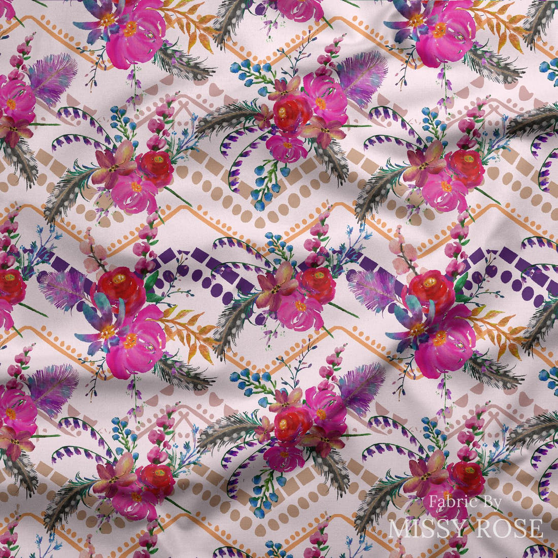 Design 340 Gypsy Floral Fabric draped fabric mockup – custom printed fabric by the metre | Fabric by Missy Rose