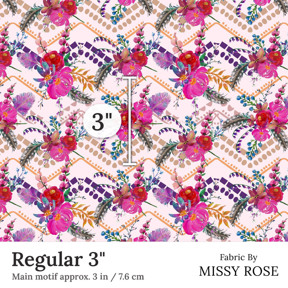 Design 340 Gypsy Floral Fabric Regular 3 inch print scale guide | Fabric by Missy Rose