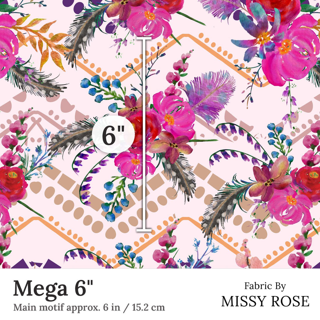 Design 340 Gypsy Floral Fabric Mega 6 inch print scale guide | Fabric by Missy Rose