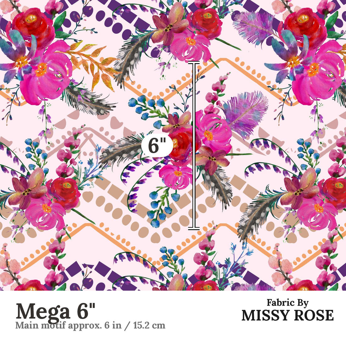 Design 340 Gypsy Floral Fabric Mega 6" - print scale | Fabric by Missy Rose