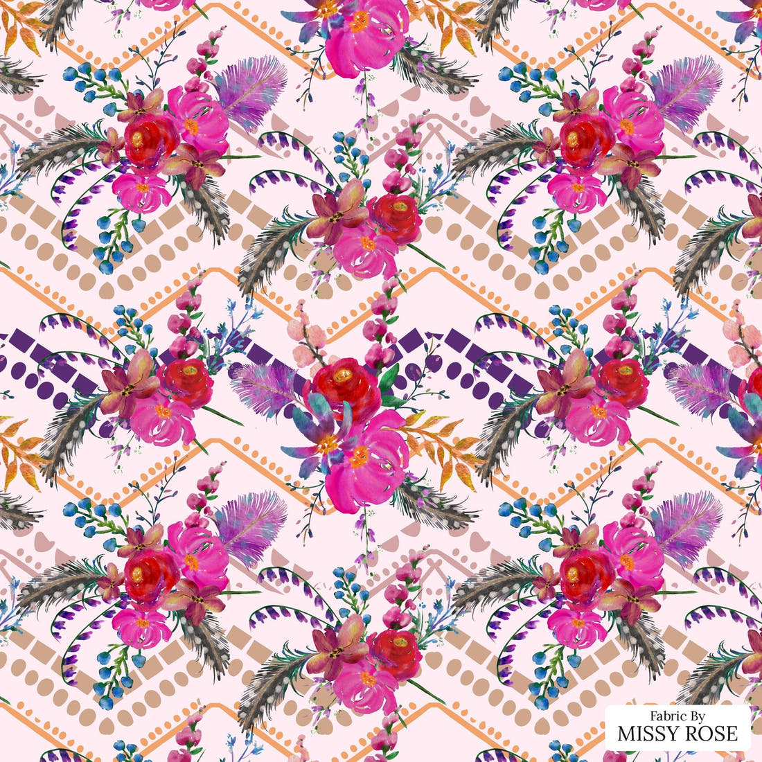 Design 340 Gypsy Floral Fabric - flat view of the print, zoom in for detail | Fabric by Missy Rose