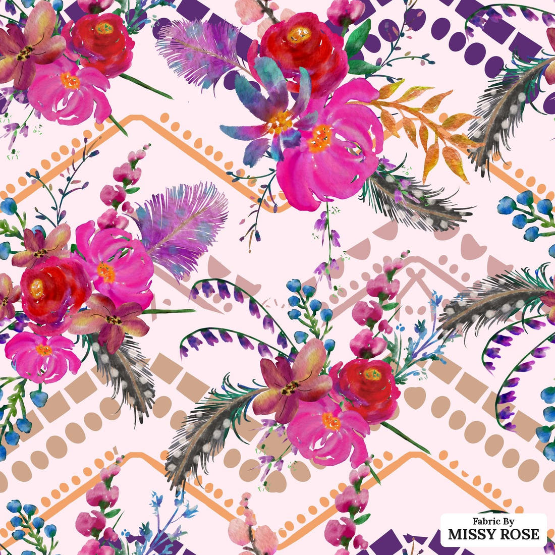 Design 340 Gypsy Floral Fabric - flat view of the print, zoom in for detail | Fabric by Missy Rose