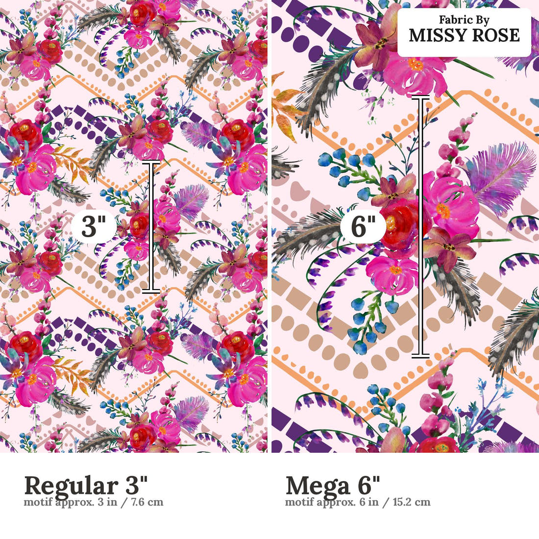 Design 340 Gypsy Floral Fabric size comparison - print scale | Fabric by Missy Rose