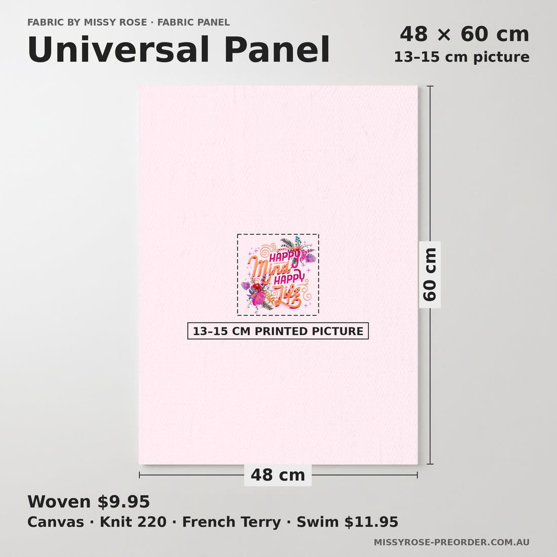 Design 340 Gypsy Floral Panel universal panel sizing – 13–15 cm printed picture on 48 × 60 cm fabric | Fabric by Missy Rose