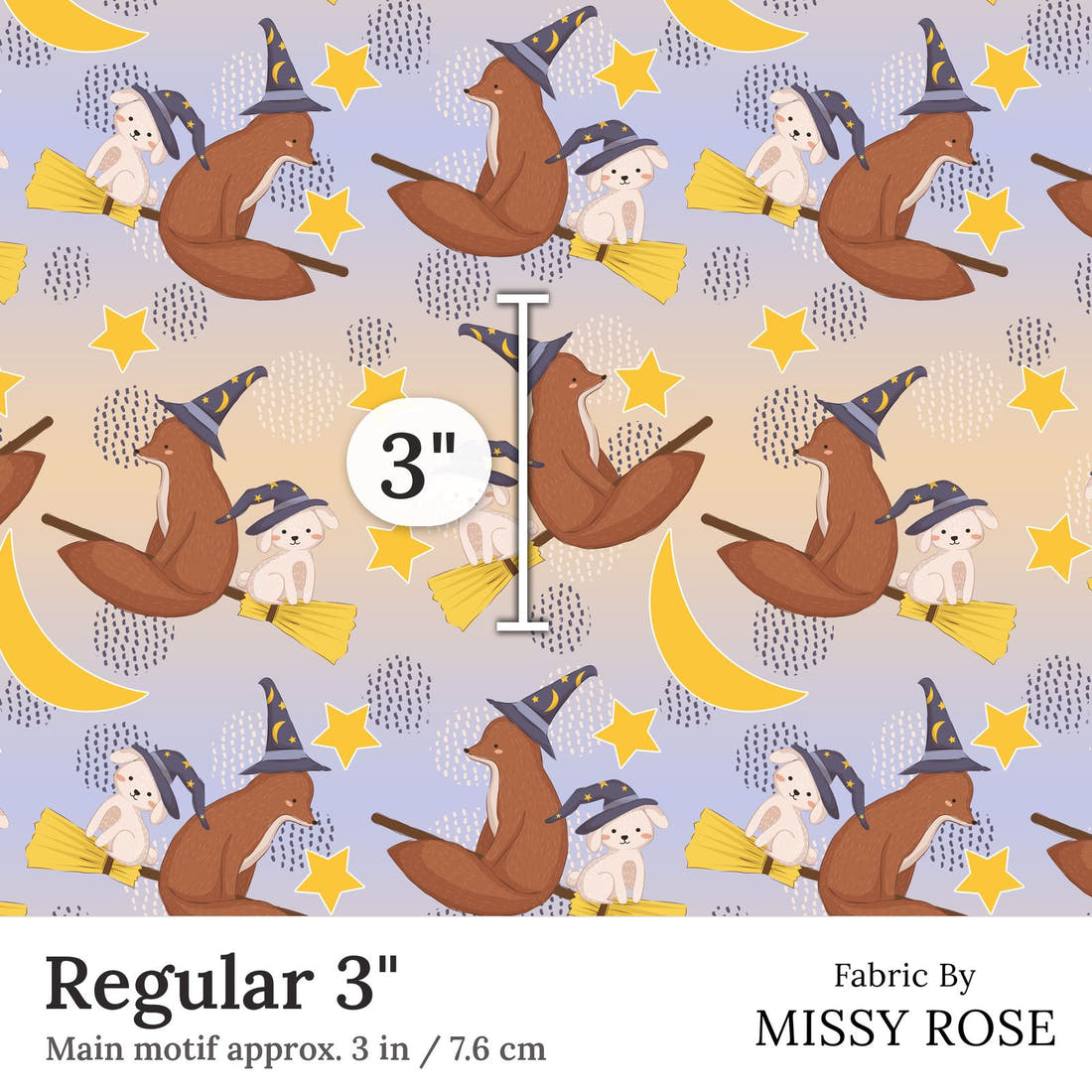 Design 341 Broomestick Animals Fabric Regular 3 inch print scale guide | Fabric by Missy Rose