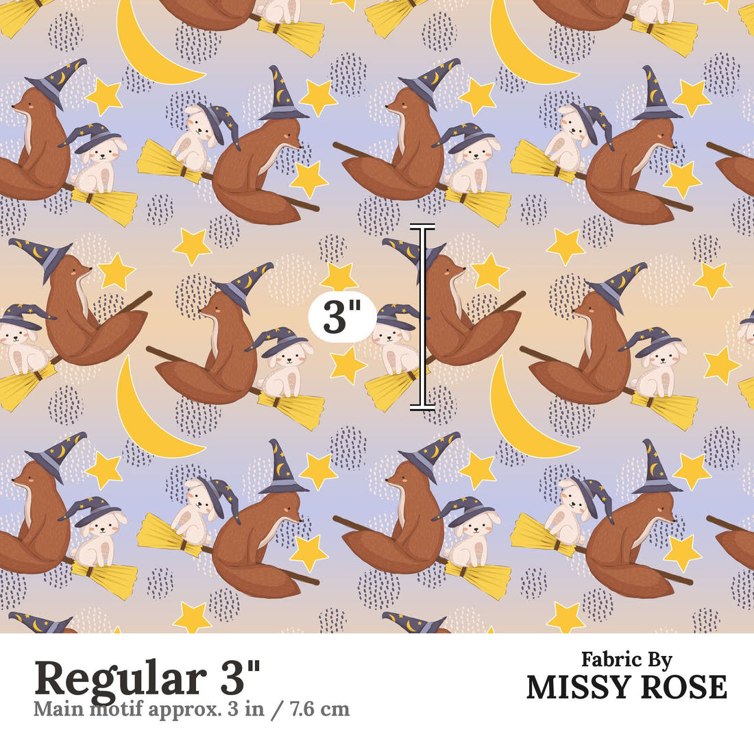 Design 341 Broomestick Animals Fabric Regular 3" - print scale | Fabric by Missy Rose