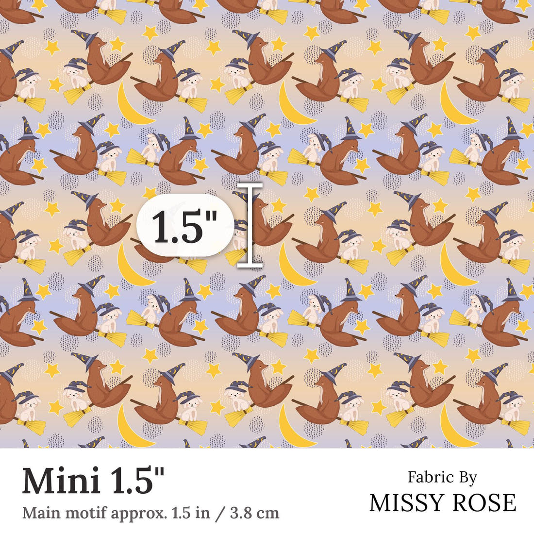 Design 341 Broomestick Animals Fabric Mini 1.5 inch print scale guide | Fabric by Missy Rose